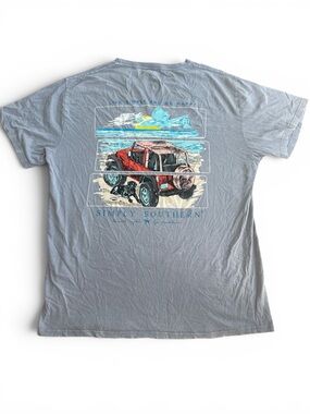 Simply Southern Gray Red Jeep Beach Graphic Tee – Unisex Size Medium